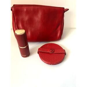VTG Smythson Bond Street Leather Make Up/Vanity Bag Mirror Perfume Atomizer RED